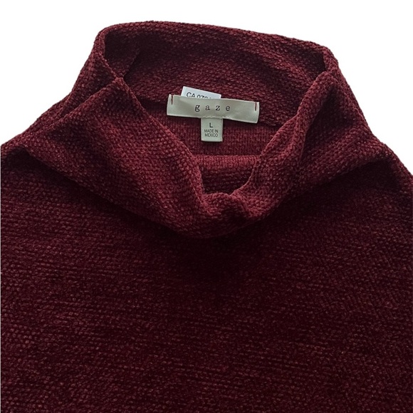 Gaze Mock Turtle Neck Cozy Maroon Wine chenille Sweater. Size Large - Picture 3 of 8